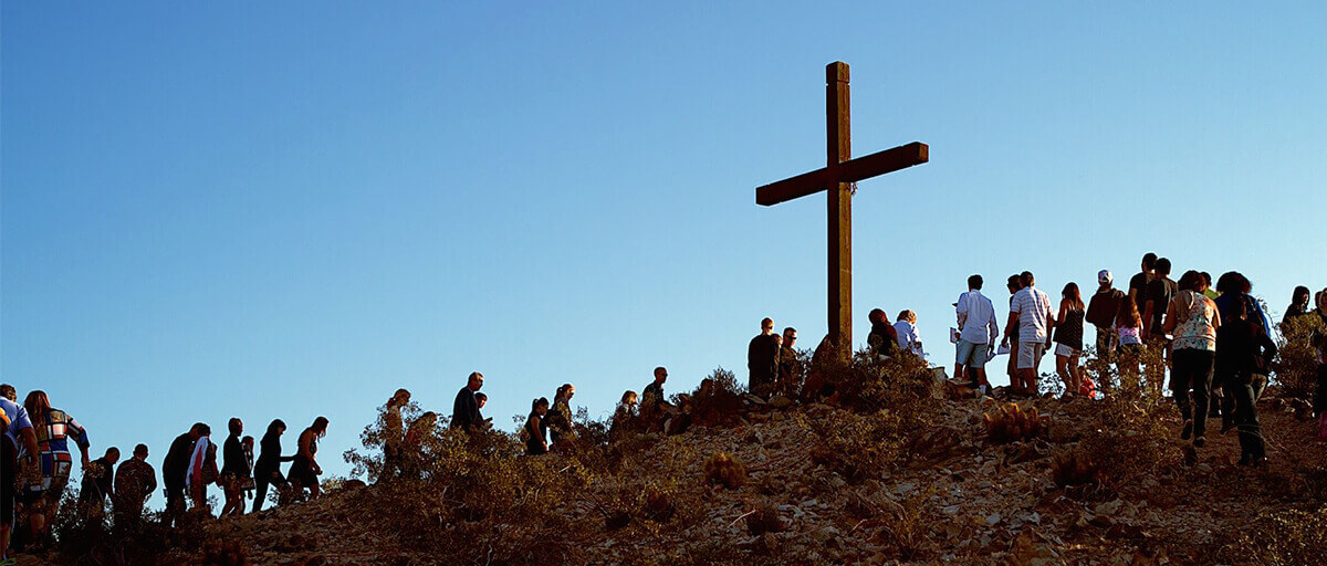 Walking up the mountain for Easter sunrise service